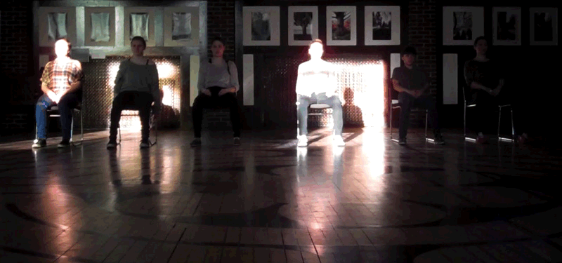 an animated gif of a recent dance I created: 6 women sliding off chairs